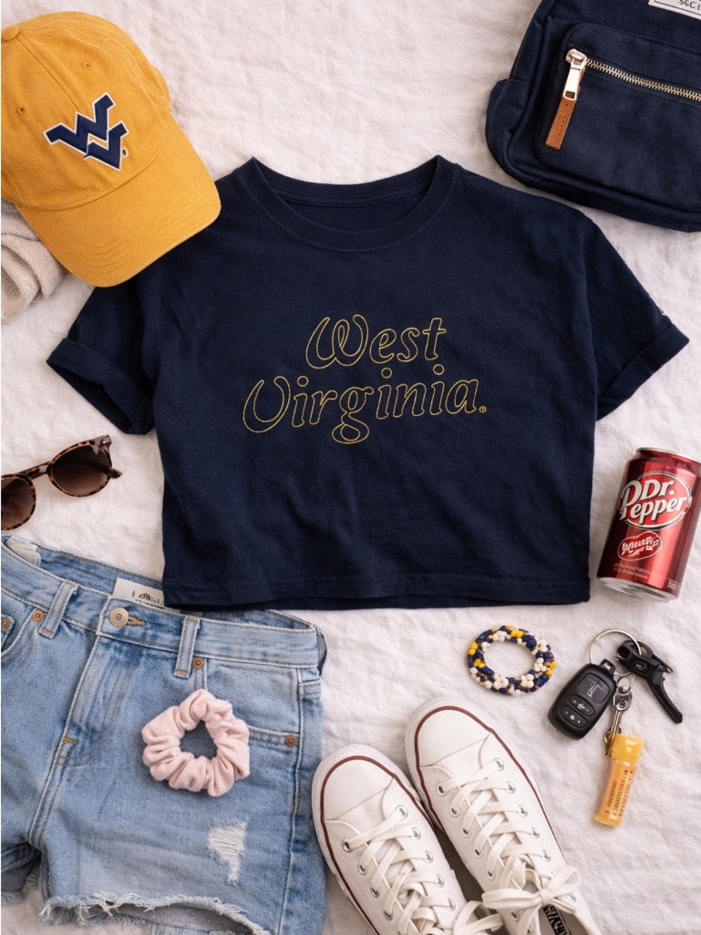 West Virginia University Cropped Tee Women’s Small Navy WVU Graphic T-Shir